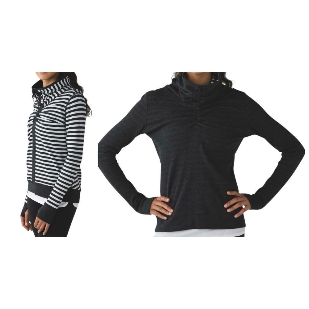 LULULEMON IN A CINCH REVERSIBLE GRAY WHITE HIGH NECK TOP SWEATSHIRT SZ 6